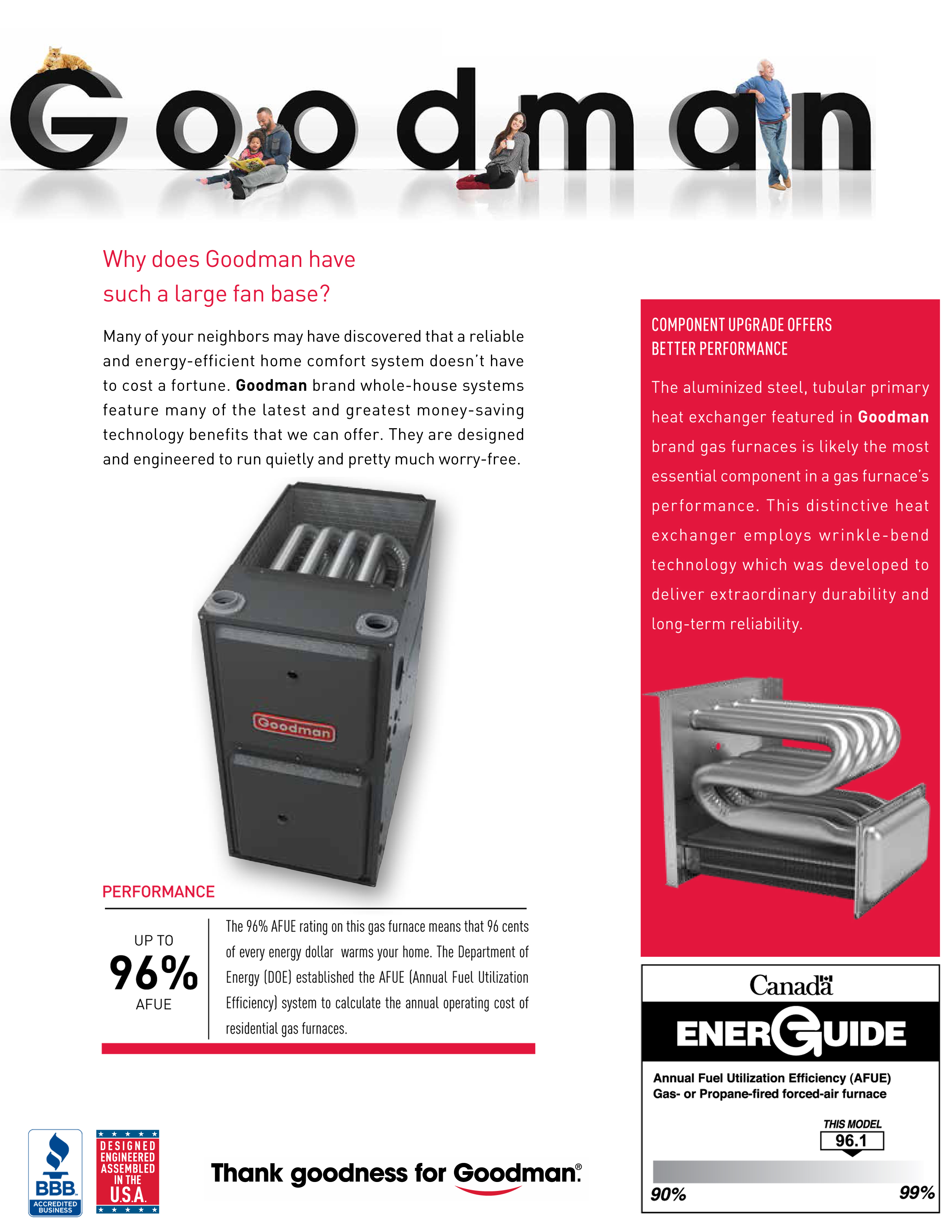 Goodman 96% Single Stage 100K BTU Gas Furnace, GMES961005CN (T)